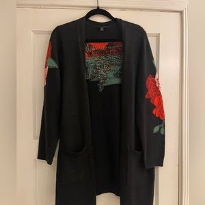 Black Torrid Cardigan with Red Rose design on sleeves and back. Size 2